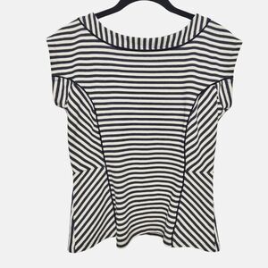 Ann Taylor Striped Structured Blouse Boat Neck Cap Sleeve Zip Back Size S